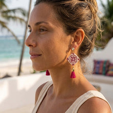 Load image into Gallery viewer, Handmade Tile Effect Tassel Drop Earrings - Pink
