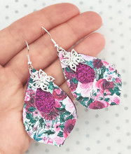Load image into Gallery viewer, Floral Teardrop Earrings with Butterfly Charm - Purple