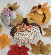 Load image into Gallery viewer, Fabric and Floral Pumpkin Decoration - Orange Faux Suede