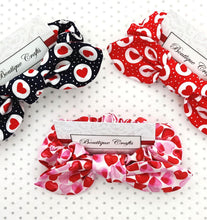 Load image into Gallery viewer, Valentines Cotton Hair Bow Scrunchie - Red Heart Print - BoutiqueCrafts
