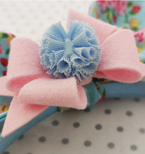 Load image into Gallery viewer, Bunny Ear Headband with detachable bow - Blue and Pink
