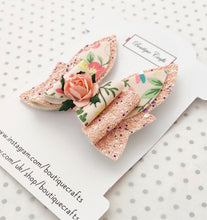 Load image into Gallery viewer, Bunny Ear Hair Bow Clip - Pink Floral and Glitter

