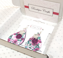Load image into Gallery viewer, Floral Teardrop Earrings with Butterfly Charm - Purple
