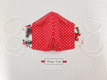Load image into Gallery viewer, Face Mask - Removable Nose Wire - Filter Pocket - Adjustable Elastic Ties - Christmas Wreath - Red Polka Dot Lining - BoutiqueCrafts

