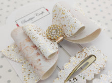 Load image into Gallery viewer, Christmas Hair Bow Clip Set - Gold Trees
