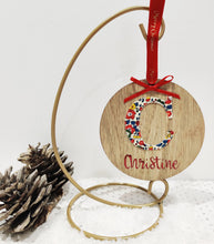 Load image into Gallery viewer, Personalised Oak Veneer Tree Decoration Red
