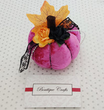 Load image into Gallery viewer, Fabric and Floral Pumpkin Decoration - Pink Velour
